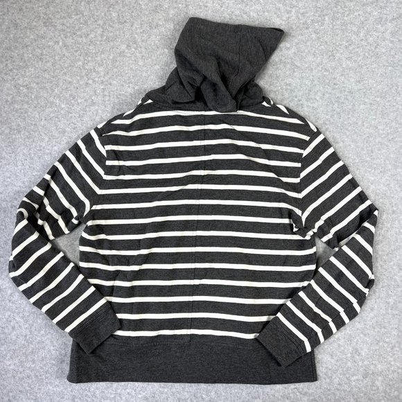 CAbi Womens #5324 Windward Hoodie Top Size Small Gray White Striped Lace Up Neck - Picture 3 of 9
